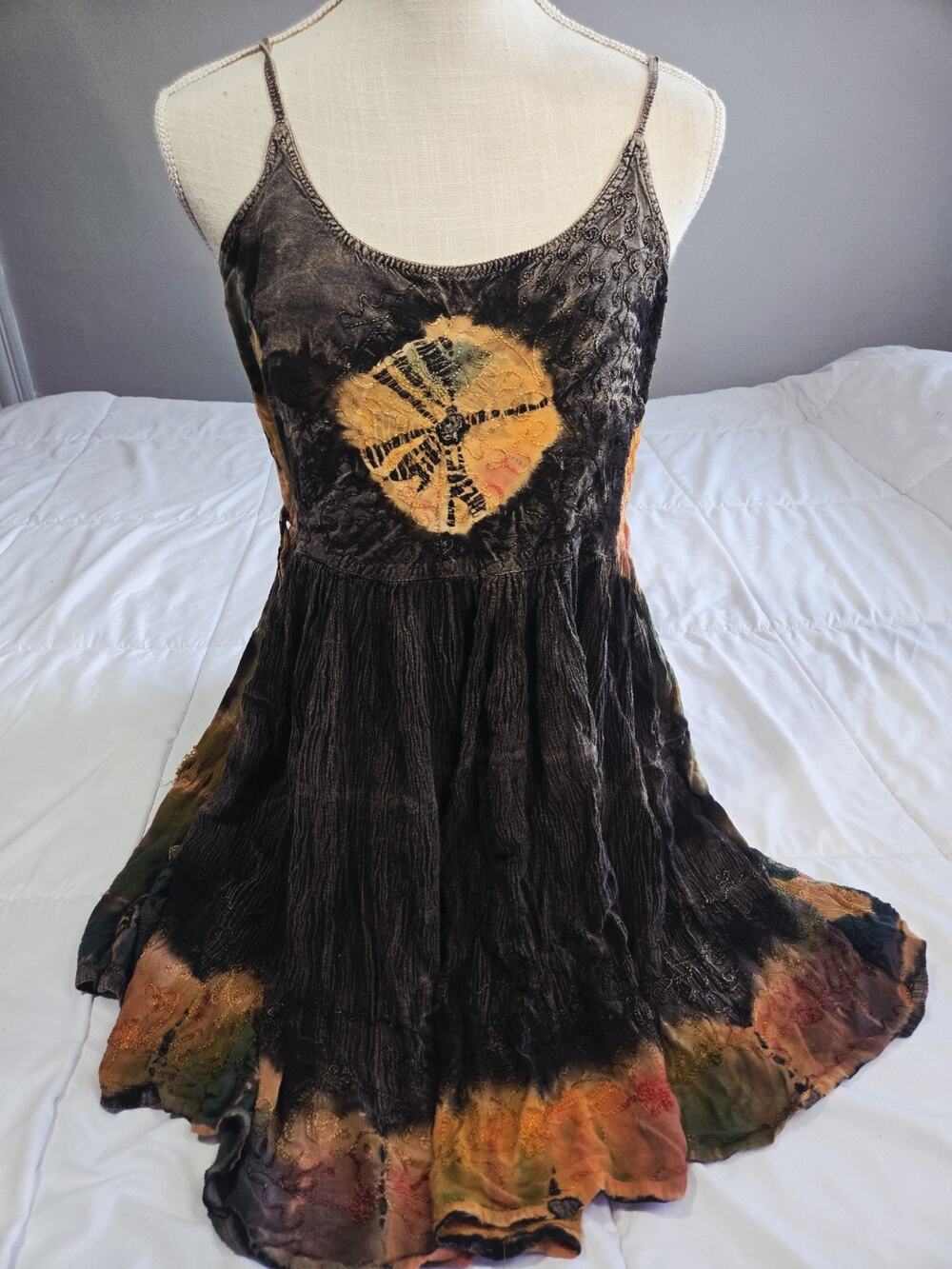 Boho Indie Embroidered Ruffle Blouse Mallgoth Tunic Brown OS Hippie Western y2k